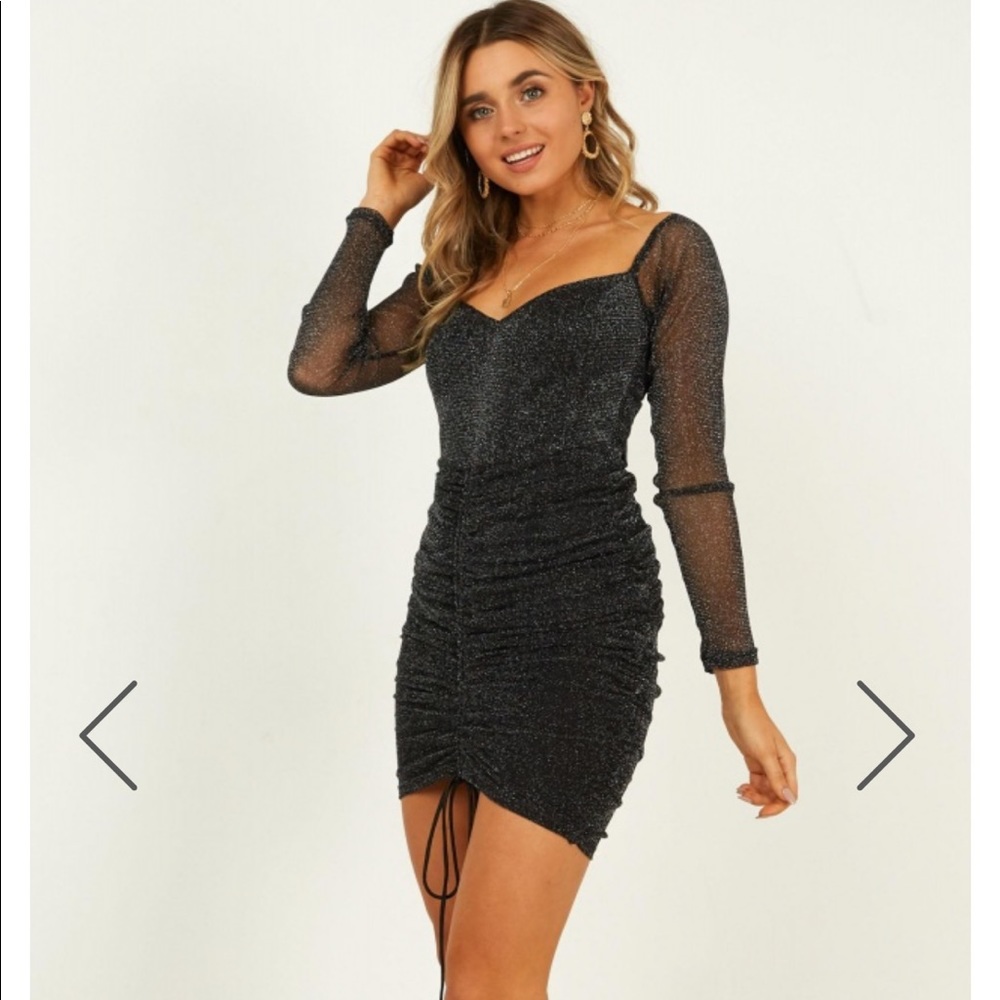 showpo black mesh sparkly mini bodycon dress